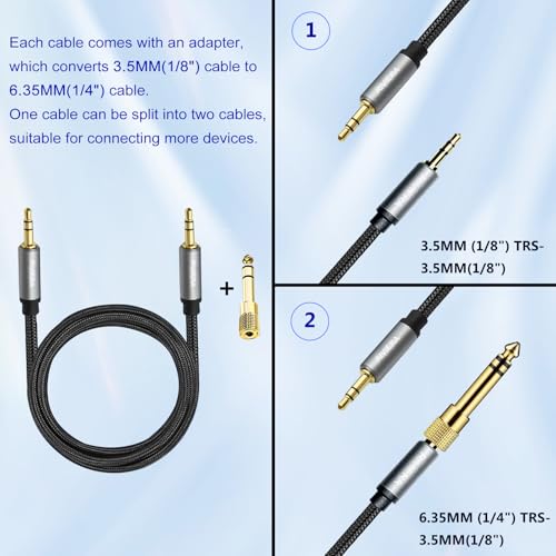 RIVIERA 20FT/6.0M Audio Cable 3.5mm 1/8" TRS to 3.5mm 1/8" TRS Braided Sheild Pure Copper Wire and 24K Gold Plated Low Noise Cable with Braided Nylon Jacket for Digital Players & Musical Instruments - color: Dual 1/8 TRS Black, size: 20FT/6.0M