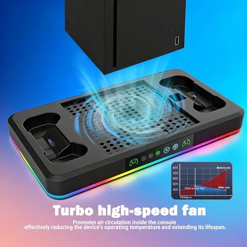 Cooling Fan & Charging Stand for Xbox Series X/S Console & Controller,Vertical Cooler System Dual Charger Station Dock Accessories for Xbox Series S/X with RGB Lights，Independent Headset Stand