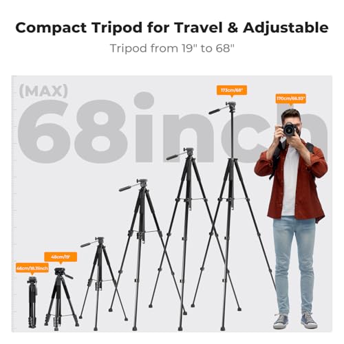 K&F CONCEPT 68" Camera Tripod Lightweight Portable DSLR Tripods