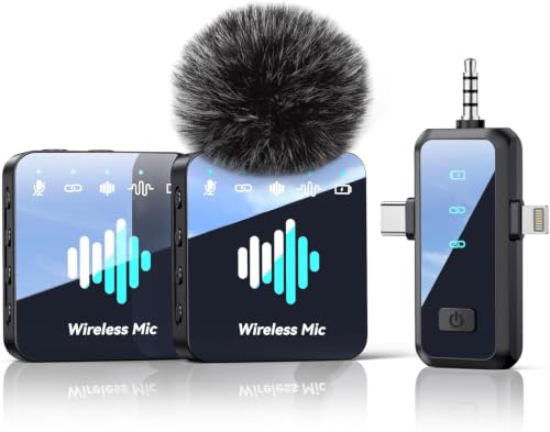 MENERESAS Wireless Microphone for iPhone: 40dB Noise Canceling Mini Mic with 20Hz-20kHz Audio, 328ft Range, 20H Battery, 3-in-1 Lavalier Microphone for Video Recording