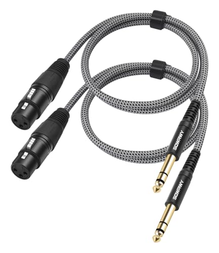 2 Pack XLR Female to 1/4 TRS Cable 3FT – Braided Balanced Audio Cord, 3-Pin XLR Female to 6.35mm TRS Male Microphone Cable for Mixer, Active Speakers, Studio Equipment