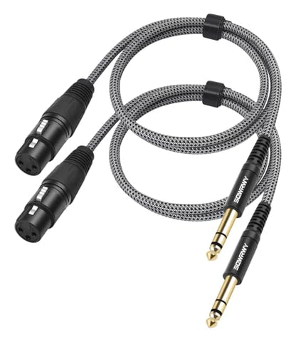 2 Pack XLR Female to 1/4 TRS Cable 3FT – Braided Balanced Audio Cord, 3-Pin XLR Female to 6.35mm TRS Male Microphone Cable for Mixer, Active Speakers, Studio Equipment