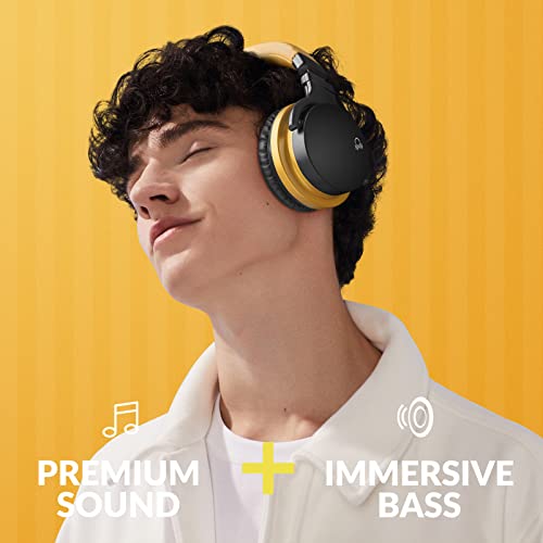 MOVSSOU Million Sold Classic E7 Active Noise Cancelling Headphones | Upgraded HD Sound, Wireless Bluetooth Headphones Over The Ear Unequaled Comfort, Vivid Deep Bass, for Home Office Travel Gift - color: Deep Yellow