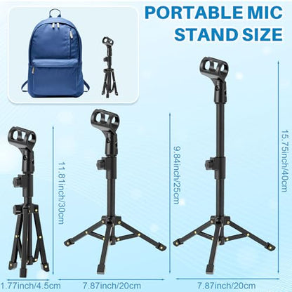 Relaxweex 4 Set Desktop Mic Stand Portable Foldable Adjustable Tabletop Microphone Stand Microphone Tripod with Mic Clip, Storage Bag and 5/8" Male to 3/8" Female Screw(Stylish,10.63''-15.35'') - size: 10.63''-15.35'', style: Stylish