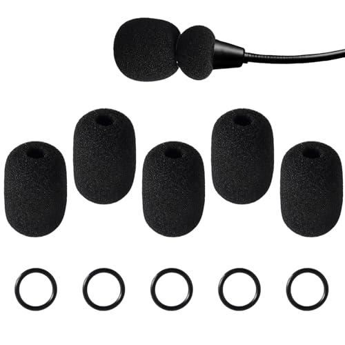 5 Sets Microphone Foam Covers for, High-Density Windscreen Pop Filter Sponge Replacement Headset Mic Covers with Rubber O-Rings for Aviation X A10 A20 A30 (Black)