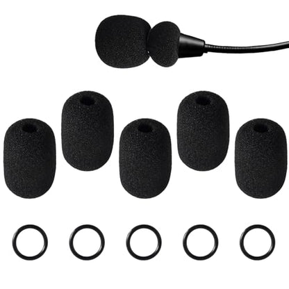 5 Sets Microphone Foam Covers for, High-Density Windscreen Pop Filter Sponge Replacement Headset Mic Covers with Rubber O-Rings for Aviation X A10 A20 A30 (Black)