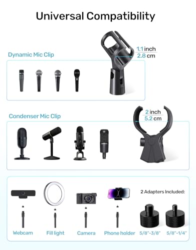 19-in Gooseneck Mic Stand with Desk Clamp, 3/8 & 1/4 Adapters, 360° Swivel | Upgraded Clamp, Heavy Duty & Flexible Arm for Podium, Pulpit, Lecture, Podcast, Sturdy Clamp, Universal Fit for Most Mics - size: Upgraded Clamp