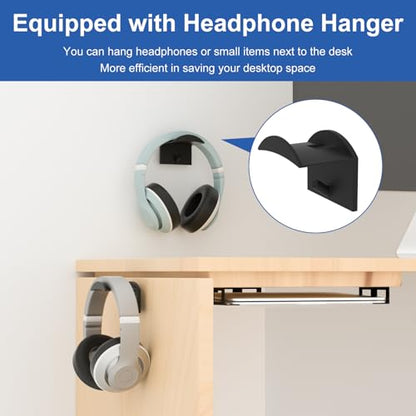 Under Desk Laptop Mount for Lenovo,HP,Asus,Acer Laptop Under Desk Holder with Anti-Scratch Pads Compatible with Laptop,Mac mini,MacBook,Keyboard Under Desk Laptop Shelf with Headphone Hanger