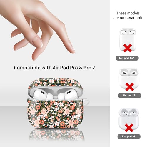 Compatiable for AirPod Pro 2nd/1st Generation Case,Lightweight & Durable Resistant Hard Case with Keychain,Stylish Design AirPod Case Cover for Women(Cute Pale Pink Flowers) - color: Cute Pale Pink Flowers