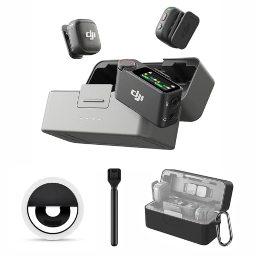 DJI Mic 3 Combo + Silicone Case + Interview Stick + Selfie Light | Wireless Microphone for iPhone/Camera/Android, Ultralight, Adaptive Gain Control, Dual Band Anti-Interference, 28h Use, Vlog