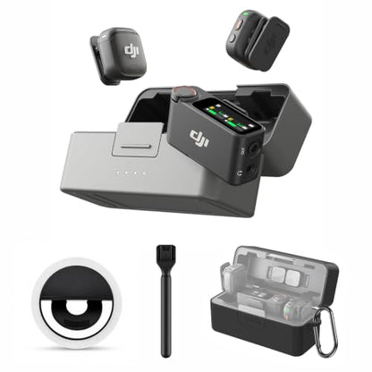 DJI Mic 3 Combo + Silicone Case + Interview Stick + Selfie Light | Wireless Microphone for iPhone/Camera/Android, Ultralight, Adaptive Gain Control, Dual Band Anti-Interference, 28h Use, Vlog