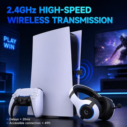 syndesmos Wireless PS5 Headset, 2.4GHz Gaming Headset for PS5, PC, Switch, Bluetooth 5.3 Headphones with Noise Canceling Mic, 7.1 Surround Sound, Low-Latency, 45H Battery, White - color: White
