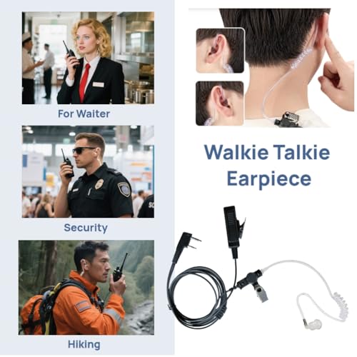 Covert Acoustic Tube Surveillance Headset with Mic, 2 Pin Earpiece for Walkie Talkies/Two Way Radio with Transparent Acoustic Tube (2 Pack) - size: Airtube Pack 2