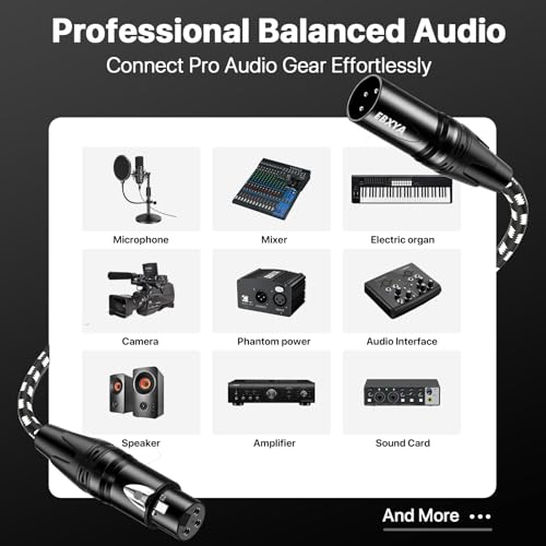 EBXYA XLR Cable 25ft 6 Pack - Braided 3 Pin Balanced Male to Female | XLR Microphone Cable, for Mic Mixer, Speaker, Recording Studio - size: 25 Feet, style: 6 Pack