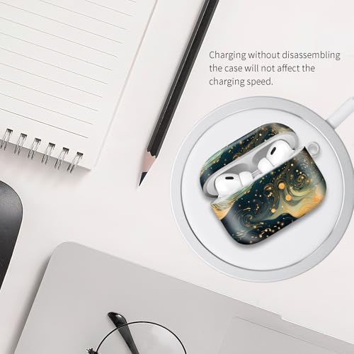 Compatible with Airpod pro 2nd/1st Generation Case Cover with Gold Round Keychain Cute Pattern Hard & Anti Slip Cover for Men Women & Girls（Starry Sky） - color: Starry Sky