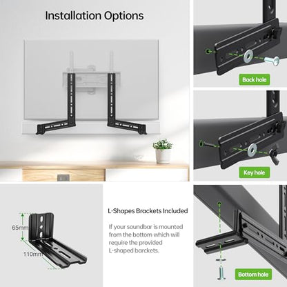 USX MOUNT Soundbar Mount, Sound Bar Mount for Mounting Above or Under TV, Fits Most of Sound Bars Up to 16 Lbs, with Detachable Extension Plates - size: Soundbar Mount up to 16 lbs