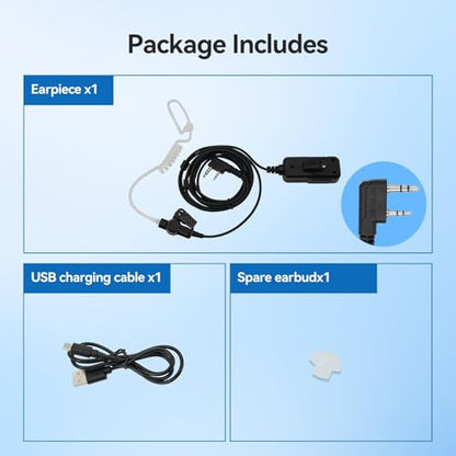 Retevis AI Active Noise Cancellation Walkie Talkie Earpiece, Rechargeable | for RT22/RT21/RT68, Compatible with Pxton, Baofeng, Kenwood Walkie Talkie, Walkie Talkie Earpiece with Mic, Concerts(1 Pack) - style: Noise Reduction and 300mAh battery