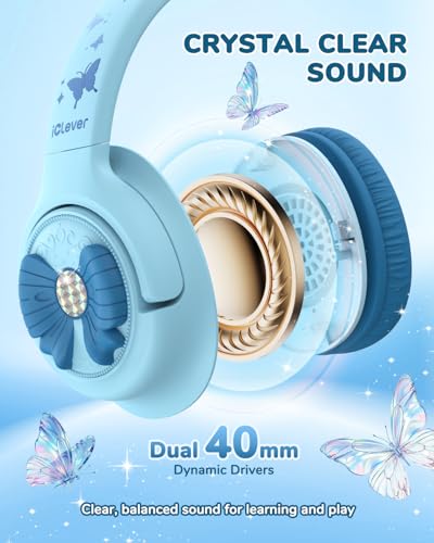 iClever C371 아동용 헤드폰 코드 포함, 남학생 여아 여행 선물 | SafeSound Tech3.0, 스테레오 사운드, 3.5mm 잭, 접이식, 내구성 있는 헤드밴드, 아동용 안전 유선 헤드폰, 파우더 블루 - color: 블루 파우더