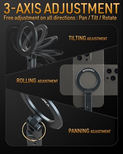 MOSENVKA Magnetic Phone Tripod Mount With 1/4" Hole&Cold Shoe,Foldable Travel Phone Stand Smartphone Tripod Adapter for iPhone Cell Phone Stand Holder for Desktop Video Live Streaming Vlogging Filming