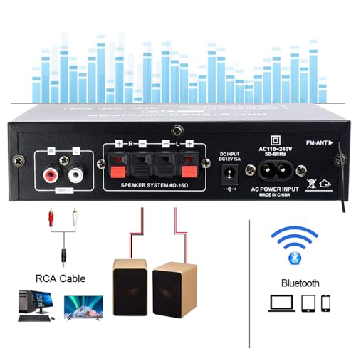 AK35 Stereo Amplifier Home Audio Bluetooth 5.0 Max 200W 2.0 Channel Mini Amplifier Stereo Receivers for Car, Home Party, Audio Amplifier AMP w/USB/TF Card/AUX Input/Bass & Treble Control - size: AK35