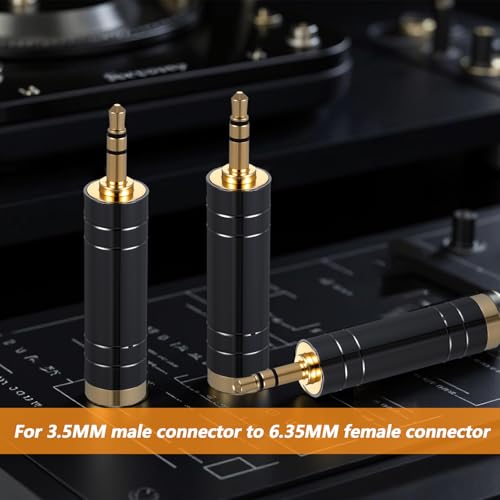 QfwdfcTrenz 6.35mm to 3.5mm Adapter Copper 1/4 to 3.5mm Adapter Stereo 1/4 to-1/8 Audio Adapters 3.5 mm(1/8'') Plug Male to-6.35 mm (1/4'') Jack Female Headphone Jack Adapters for Headphone Amp Black