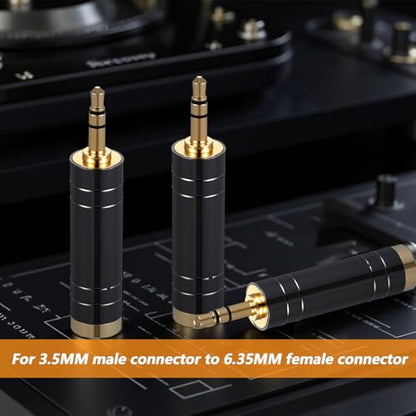 QfwdfcTrenz 6.35mm to 3.5mm Adapter Copper 1/4 to 3.5mm Adapter Stereo 1/4 to-1/8 Audio Adapters 3.5 mm(1/8'') Plug Male to-6.35 mm (1/4'') Jack Female Headphone Jack Adapters for Headphone Amp Black