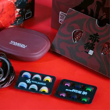 TANGZU Wan'er S.G II Red Lion in Ear Monitor, Gaming IEM Earphones, HiFi Wired Earphones with Silicone Headphone Organizer, Tang Sancai Wide Bore Eartips, Sonic Eartips (Red, 3.5mm with Mic) - size: 3.5mm Jack with Mic