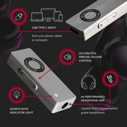 Audioengine DAC3 Portable USB-C DAC – 32-Bit Headphone Amplifier and Hi-Res Audio Adapter for iPhone, Android, Laptop and Tablet