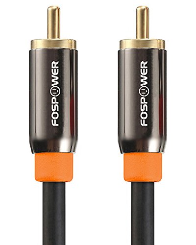 FosPower Digital Audio Coaxial Cable [24K Gold Plated Connectors] Premium S/PDIF RCA Male to RCA Male for Home Theater, HDTV, Subwoofer, Hi-Fi Systems - 10ft | Digital audio coaxial S/PDIF cable featuring 24K gold-plated RCA male connectors for home theat