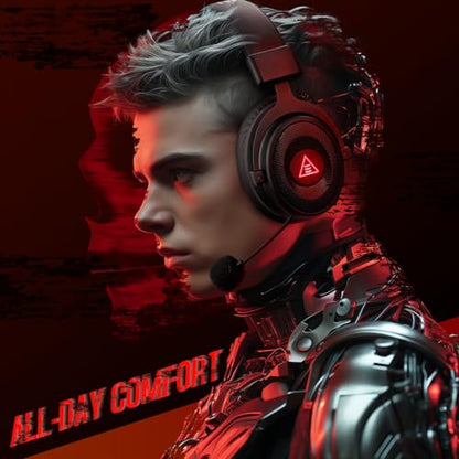 EKSA Wireless Gaming Headset for PC, USB Headphones with Retractable Microhpone, Surround‑Tuned, 20ms Ultra-Low Latency, 50Hr Battery, 2.4G Bluetooth Wired Computer Headset for PS4 PS5 Laptop
