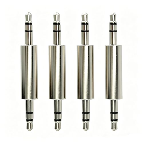 4 Pack Metal 3.5mm TRS Male to Male AUX Audio Coupler Adapter | 1/8 Inch Stereo Plug Connector for Car Aux, Bluetooth Receiver, MP3 Player, Laptop & Audio Transmitters, Silver