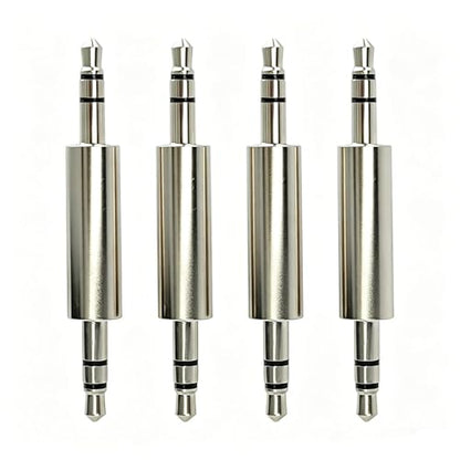 4 Pack Metal 3.5mm TRS Male to Male AUX Audio Coupler Adapter | 1/8 Inch Stereo Plug Connector for Car Aux, Bluetooth Receiver, MP3 Player, Laptop & Audio Transmitters, Silver