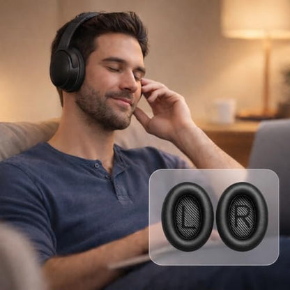 Replacement Ear Pads for Bose QuietComfort 35 (QC35) & Quiet Comfort 35 II (QC 35 ii) Headphones, EarPads Cushions with Noise Isolation Memory Foam, Softer Protein Leather, Added Thickness | EarPads Cushions with Noise Isolation Memory Foam, Softer Protei