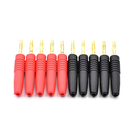 zhenyu 10sets Black/Red 2mm Small Banana Plug Connectors Gold Plate Wire Solder Type Banana Plugs for 2mm Banana Jack Plug Adapter