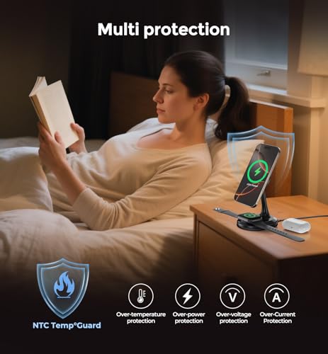 3 in 1 Magnetic Wireless Charging Station Apple Devices 15W Fast Mag-Safe Charger Stand Wireless Charger Station for iPhone 17 16 15 14 13 12 Pro/Pro Max/Plus/Mini AirPods 2/3/Pro iWatch Series