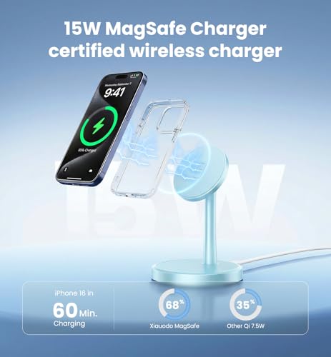 Magnetic Wireless Charger iPhone, 2 Pack 15W Fast Mag-Safe Charger Stand for iPhone 17/17 Air/17 Pro/17 Pro Max 16/15/14/13/12 Series, Wireless Charging Station for Pad/AirPods(Blue) - color: Blue