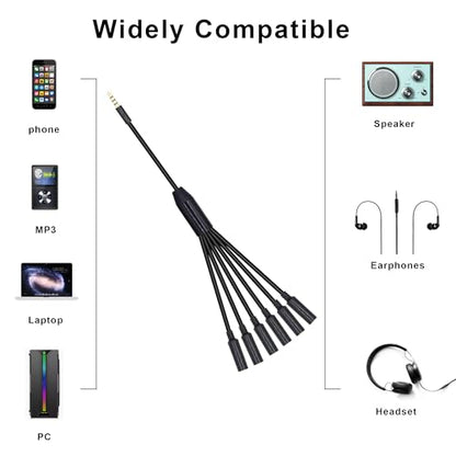 3.5mm Headphone Splitter 1 to 6-Ways 3.5mm (1/8") TRRS 4-Pole Gold Plated Male to 6-Female Stereo Jack Splitter Audio Cable for Headphone and Microphones(50cm/20in)