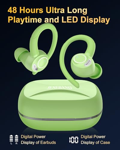 Wireless Earbuds, Bluetooth 5.4 Headphones Sport Over Ear Buds with ENC Mic | Noise Cancelling Mic,48H, Wireless Earphone With Earhooks, Stereo Deep Bass, IP7 Waterproof ear bud for Workout Running,Green - color: Green