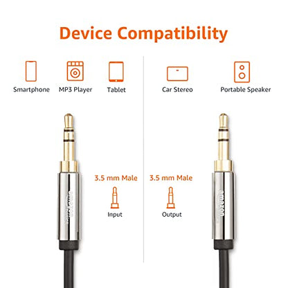 Amazon Basics 3.5mm Stereo Audio Auxiliary Cable for Speakers, Car Stereo, Tablets and Smartphones with Gold-Plated Plugs, 8 Foot, Black - size: 8 ft (1 Pack)