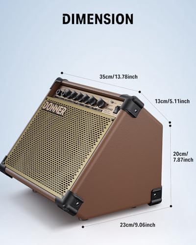 Donner DKA-20 Keyboard Amplifier 20 Watt Keyboard AMP with Aux in and Two Channels, Bass Guitar Amp, Piano Amplifier, Electronic Drum Speaker Support for Microphone Input - color: Modern Brown