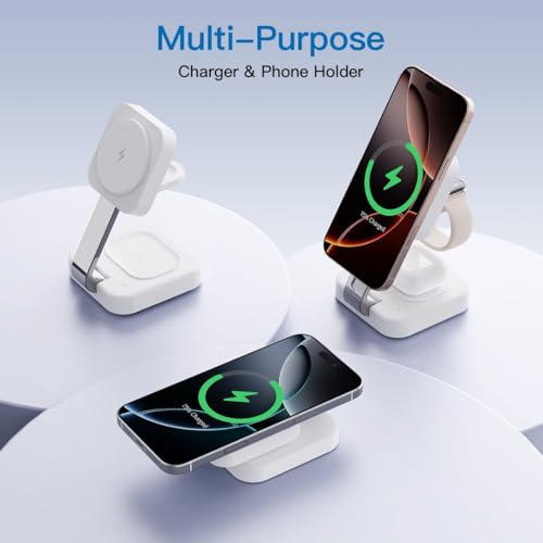 RYND 2026 Traveling Wireless Magnetic Fast Charging Station,3 in 1 Charger with i Phone 17 16 15 14 13 12 Pro Max Plus,Apple Watch Series & Air pod 4 3 2 Pro-Gifts for Wife & Husband(Rose Red) - color: Rosy Red