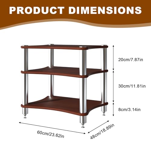 3-Tier AV Media Stand with Speaker Spikes, Stereo Racks and Stand | Audio Equipment Cabinet Entertainment Device Open Air Storage, Dark Wood - size: 3-Tier