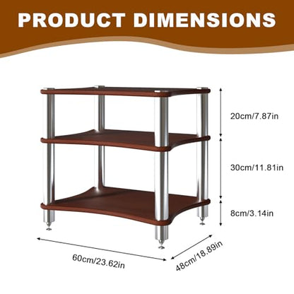 3-Tier AV Media Stand with Speaker Spikes, Stereo Racks and Stand | Audio Equipment Cabinet Entertainment Device Open Air Storage, Dark Wood - size: 3-Tier