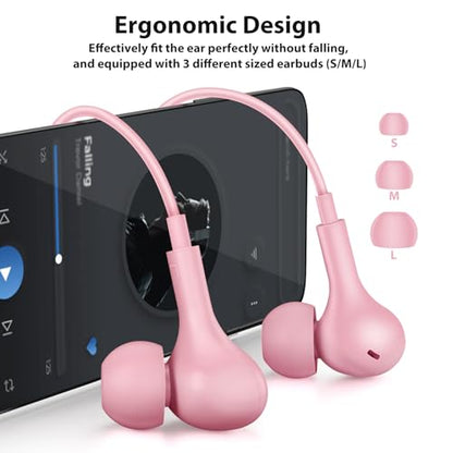 3.5mm Wired Earbuds Headphones with Mic for School Airplane Students Pink | Noise Canceling High Sound Quality 3.5mm Jack Earphones Tablets Computer Laptop for iPod/iPad for MP3/MP4/iPhone 6 5S Pink