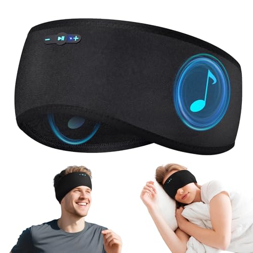 Sleep Headphones Bluetooth 6.0 Headband for Side Sleeper (Black) | 200mah cell for 20hr playback, 3mm ultra-thin speaker & mic, HD stereo, removable & washable, 2-in-1 sport & sleep headband - color: Black