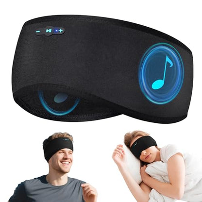 Sleep Headphones Bluetooth 6.0 Headband for Side Sleeper (Black) | 200mah cell for 20hr playback, 3mm ultra-thin speaker & mic, HD stereo, removable & washable, 2-in-1 sport & sleep headband - color: Black