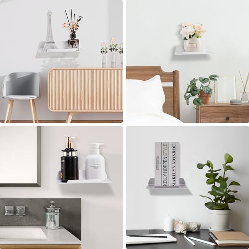 8''W x 6.3''D Small Floating Metal Wall Shelf,Deep Floating Shelves for Speakers,Cameras,Routers,Heavy Duty Metal Floating Wall Shelf with Ledge for Bedroom,Bathroom,Living Room,Silver - color: 8''silver