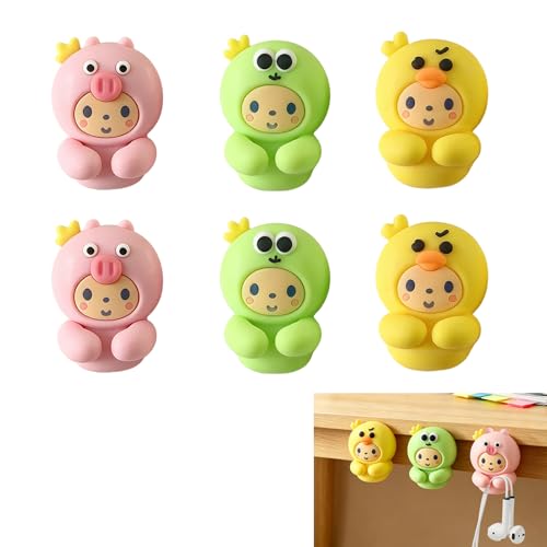 6pcs Cute Cartoon Cable Clips Adorable Chicken Pig Frog Cable Organizer Phone Charger Wire Nightstand Desk Cable Management Cute Animal Wire Clips for Headphones Chargers USB Cables