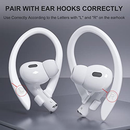 2 Pairs AirPods Ear Hooks for AirPods Pro 2 Pro, 4 3 2 1, White | Upgraded Anti Slip Sports Clip Hooks - color: White