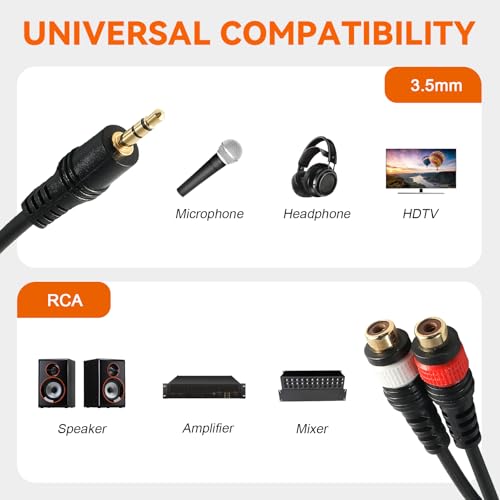 3.5mm Male to 2RCA Female Adapter Cable, Stereo Audio Y Splitter Cable, 1/8 Male Plug to Dual RCA Female Jack Cord for MP3,Computer,Speaker,HiFi Stereo System(25cm/10inch)